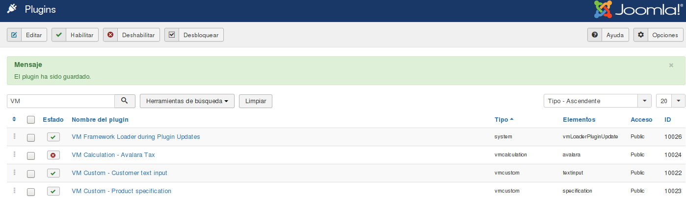 Plugin VM Framework configuracion