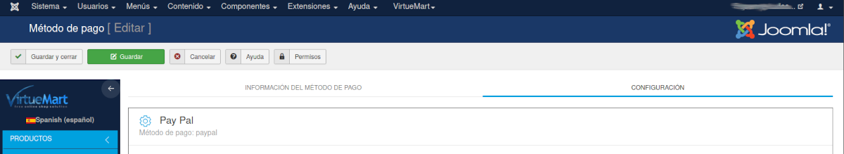 configuracion metodo pago paypal