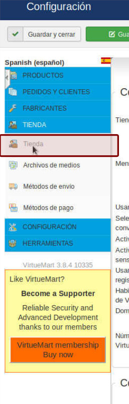cpanel configuracion tienda