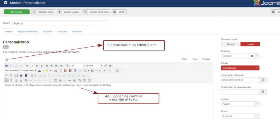 Editar cambiar texto plano
