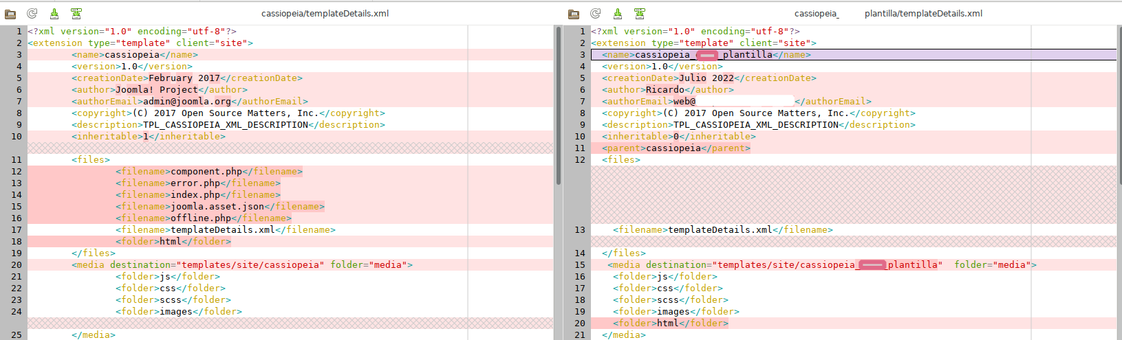Recorte diferencia pantalla 1 cambio template detalles xml
