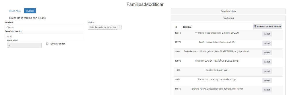 Eliminar varios productos familia
